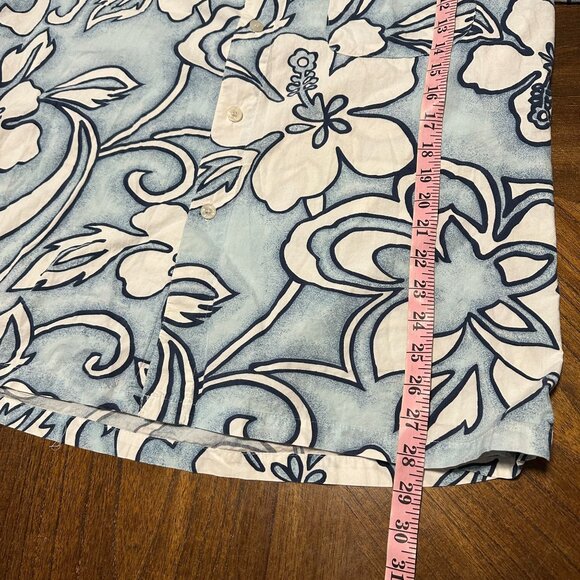 Pacific Scene Vintage 90s Y2K Hawaiian Shirt Blue White Floral 100% Cotton Sz L - Picture 5 of 6